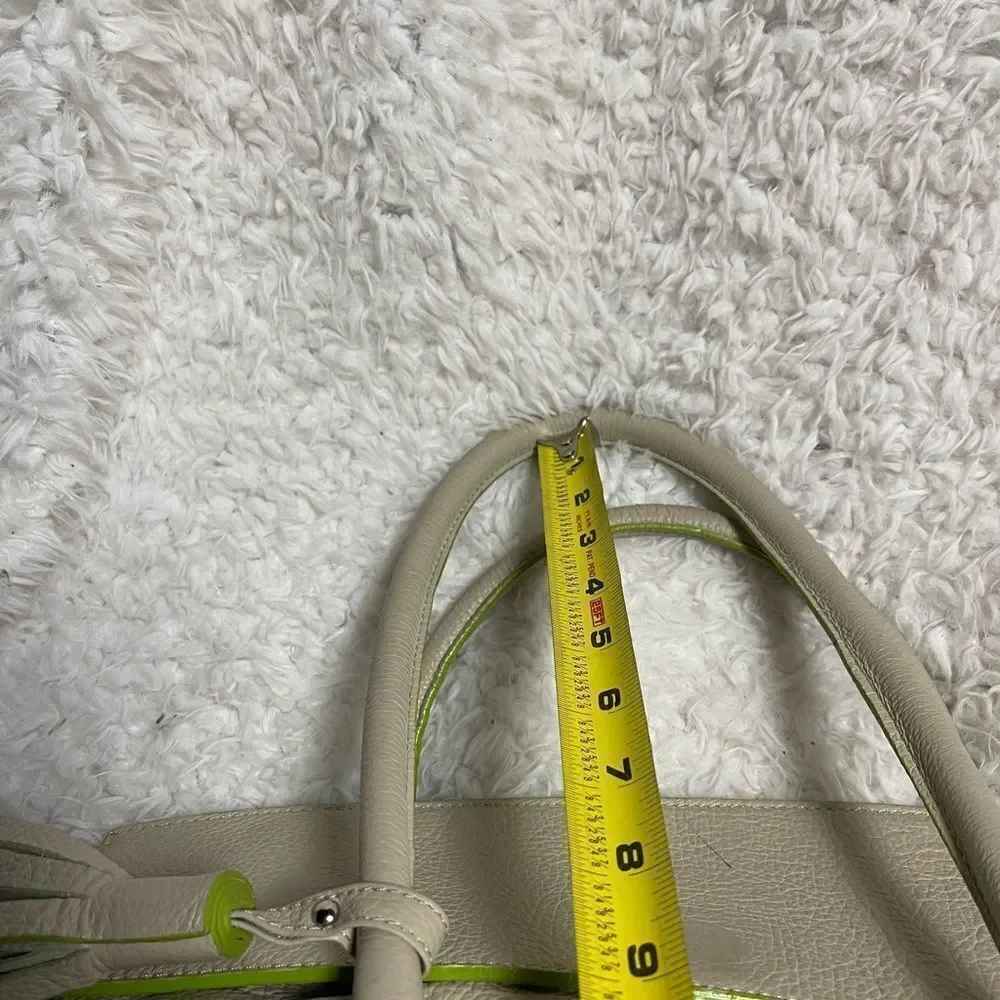 Vittoria Napoli Elegant Leather Cream XL Tote Bag with Green Accents